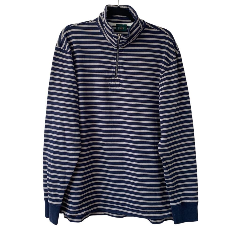 J. Crew Vintage Stripe Navy & Grey Cotton Half Zip Pullover Size L